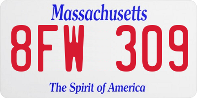 MA license plate 8FW309
