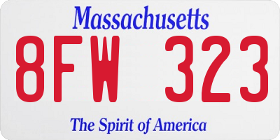 MA license plate 8FW323
