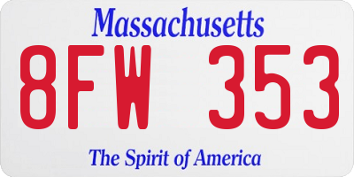 MA license plate 8FW353