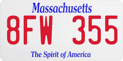 MA license plate 8FW355
