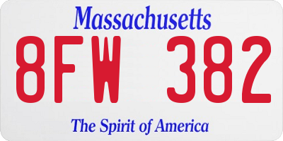 MA license plate 8FW382