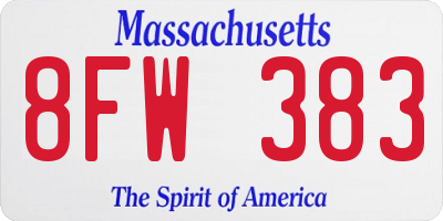 MA license plate 8FW383