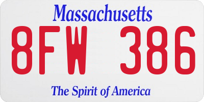 MA license plate 8FW386