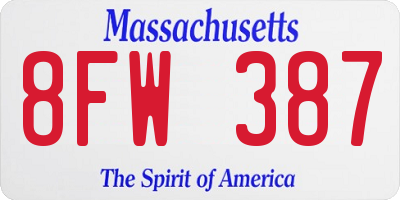 MA license plate 8FW387