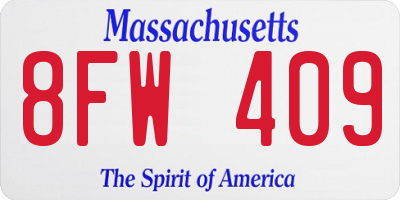 MA license plate 8FW409