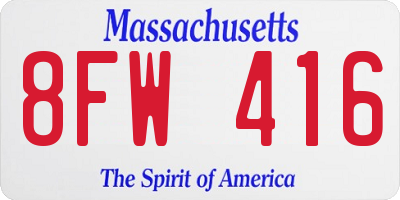 MA license plate 8FW416