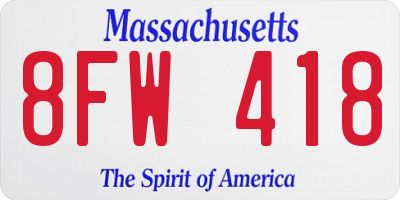 MA license plate 8FW418