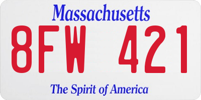 MA license plate 8FW421