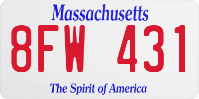 MA license plate 8FW431
