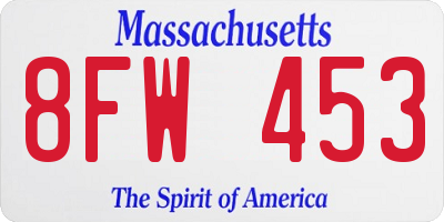 MA license plate 8FW453