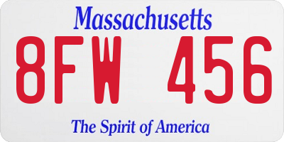 MA license plate 8FW456