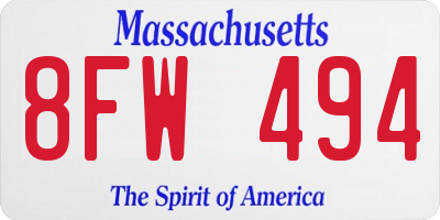 MA license plate 8FW494
