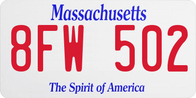 MA license plate 8FW502
