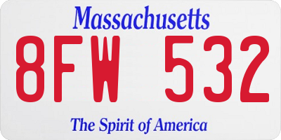 MA license plate 8FW532