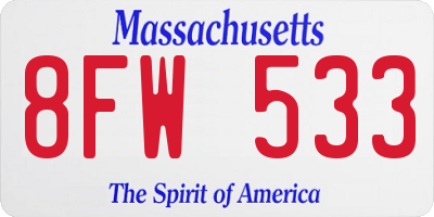 MA license plate 8FW533