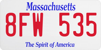 MA license plate 8FW535