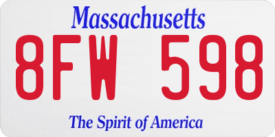 MA license plate 8FW598