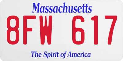 MA license plate 8FW617