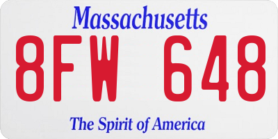 MA license plate 8FW648