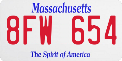 MA license plate 8FW654