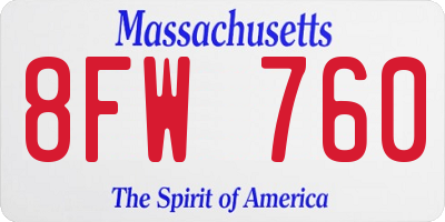 MA license plate 8FW760