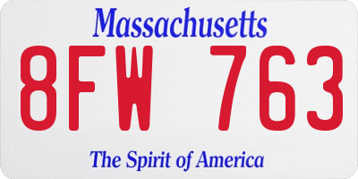 MA license plate 8FW763