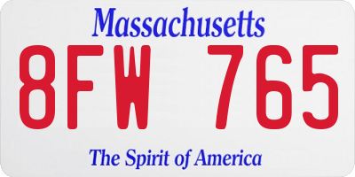 MA license plate 8FW765