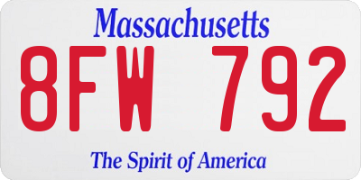 MA license plate 8FW792