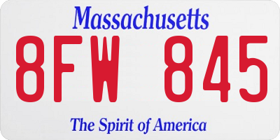 MA license plate 8FW845