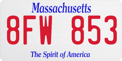 MA license plate 8FW853