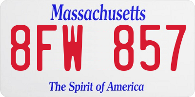 MA license plate 8FW857