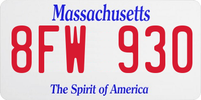 MA license plate 8FW930