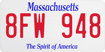 MA license plate 8FW948