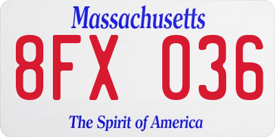 MA license plate 8FX036
