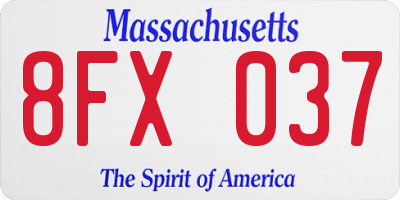 MA license plate 8FX037