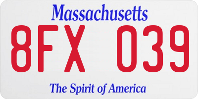 MA license plate 8FX039
