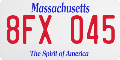 MA license plate 8FX045