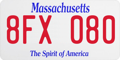 MA license plate 8FX080