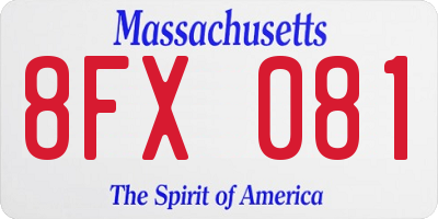 MA license plate 8FX081