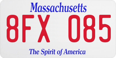 MA license plate 8FX085
