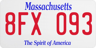 MA license plate 8FX093