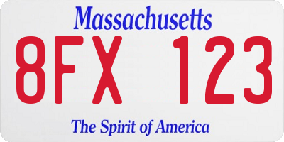 MA license plate 8FX123