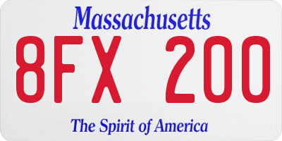 MA license plate 8FX200