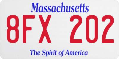 MA license plate 8FX202