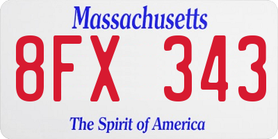MA license plate 8FX343
