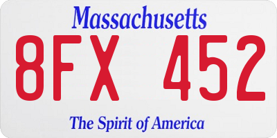 MA license plate 8FX452