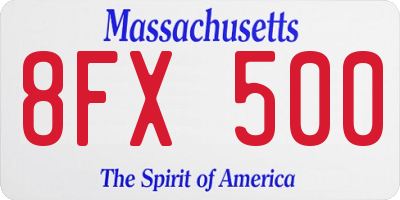 MA license plate 8FX500