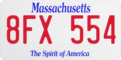 MA license plate 8FX554