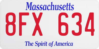 MA license plate 8FX634