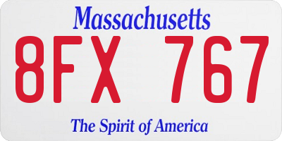 MA license plate 8FX767
